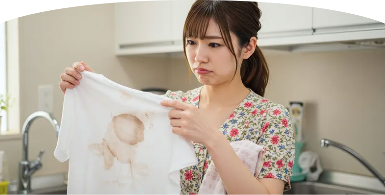 服のシミに悩む女性